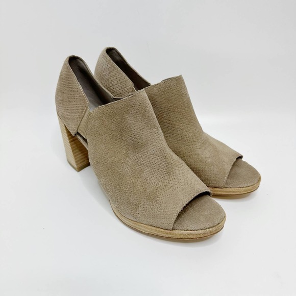 Eileen Fisher Shoes - Eileen Fisher Sz 9 Milton Peep Toe Sandal Taupe Linen Textured Suede